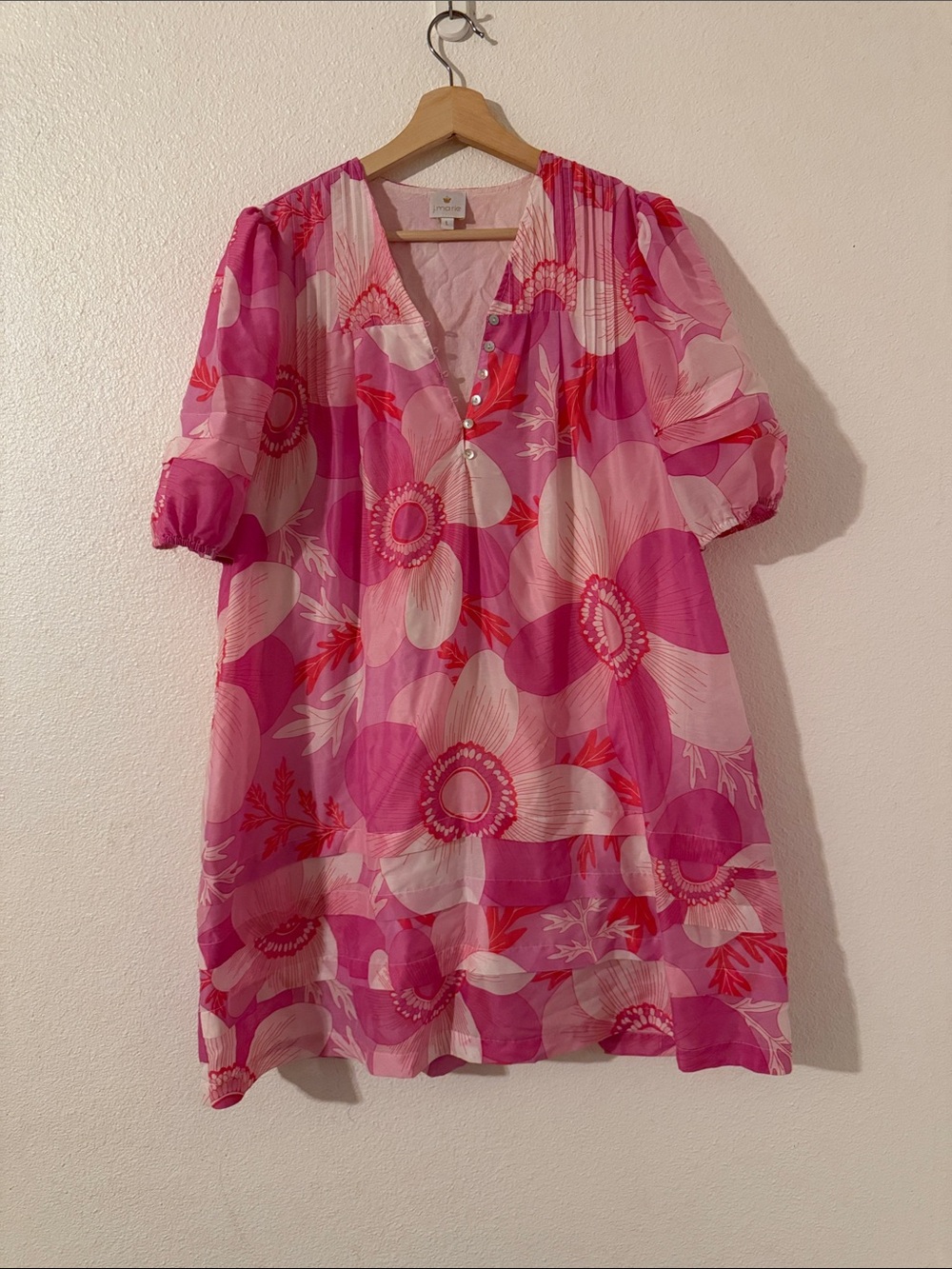 J. Marie Maisie Pink Floral Puff
Sleeve Midi Dress Size Large